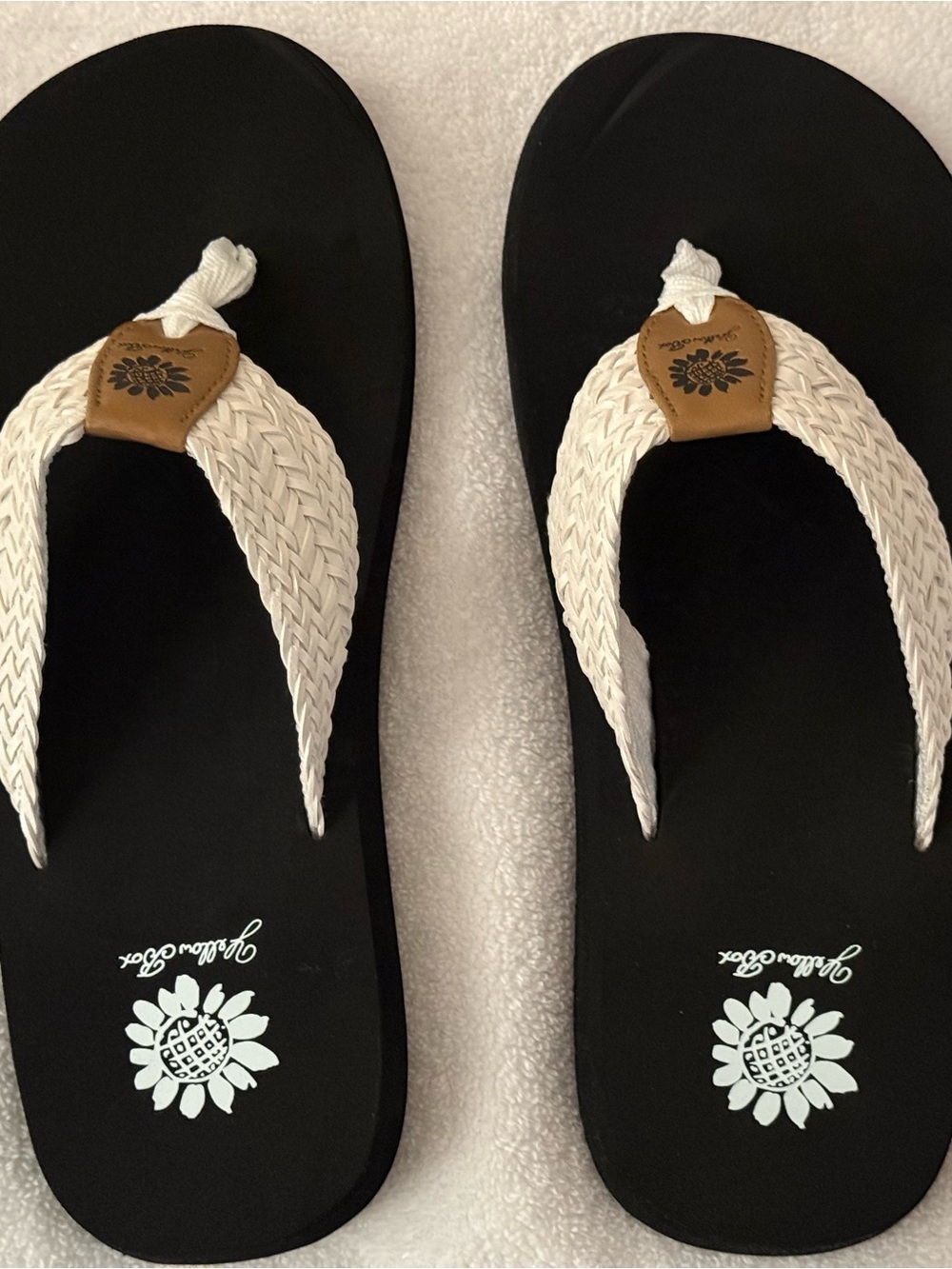Women’s Black Sandal Flip Flops with Cream Braided Straps